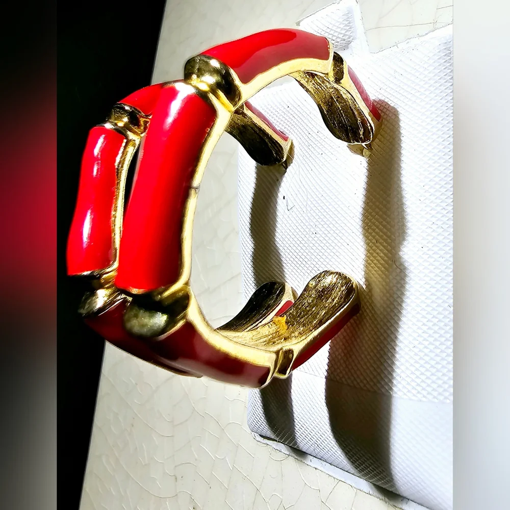 Bold Red and gold 90s bamboo earrings urban luxury classic must have